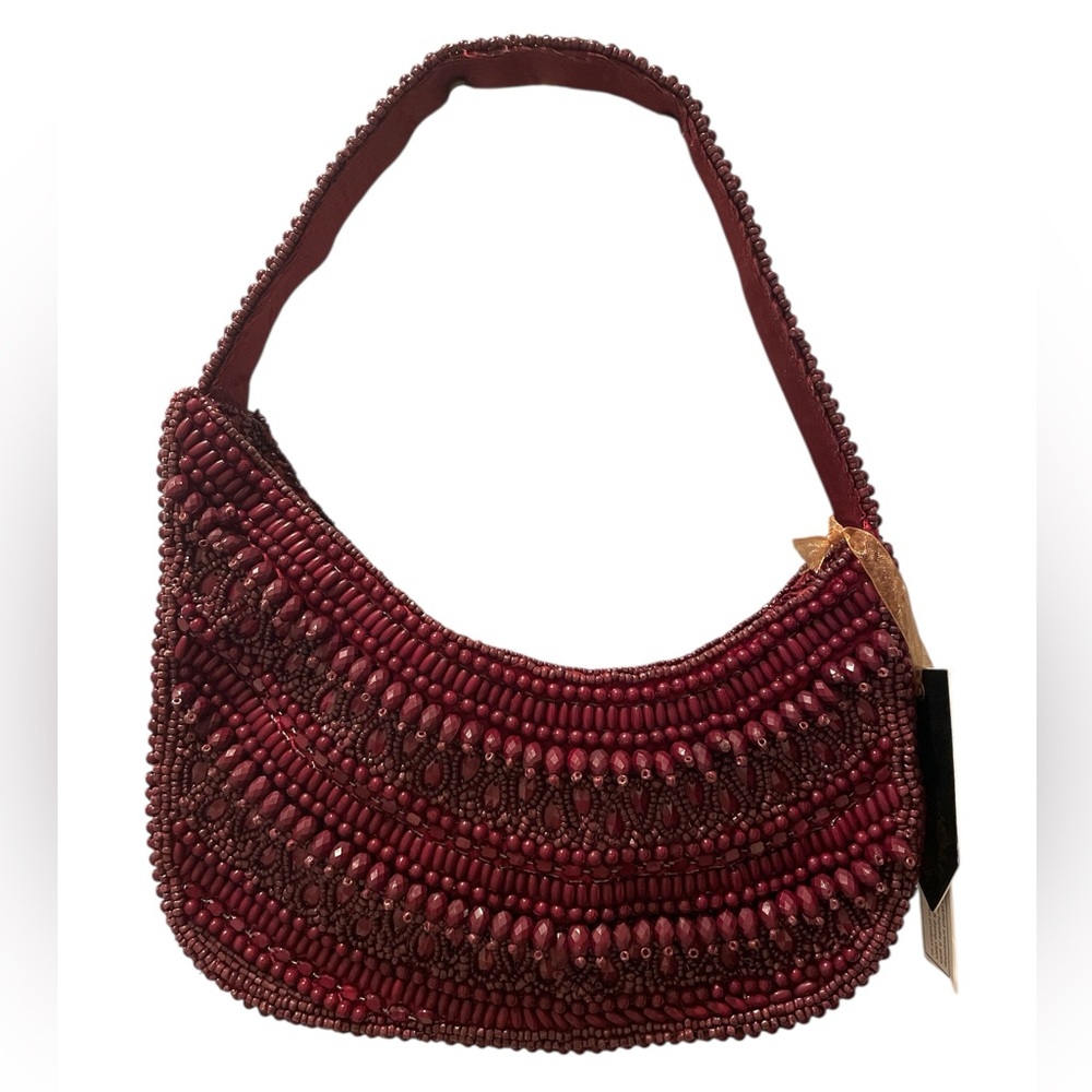 Viral Handcrafted Burgundy Beaded Bag NWT